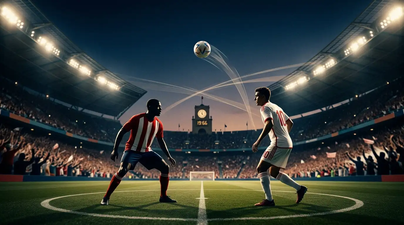 Symbolische Illustration eines WM-Halbfinals zwischen England und Argentinien mit Anspielung auf die historische Rivalität