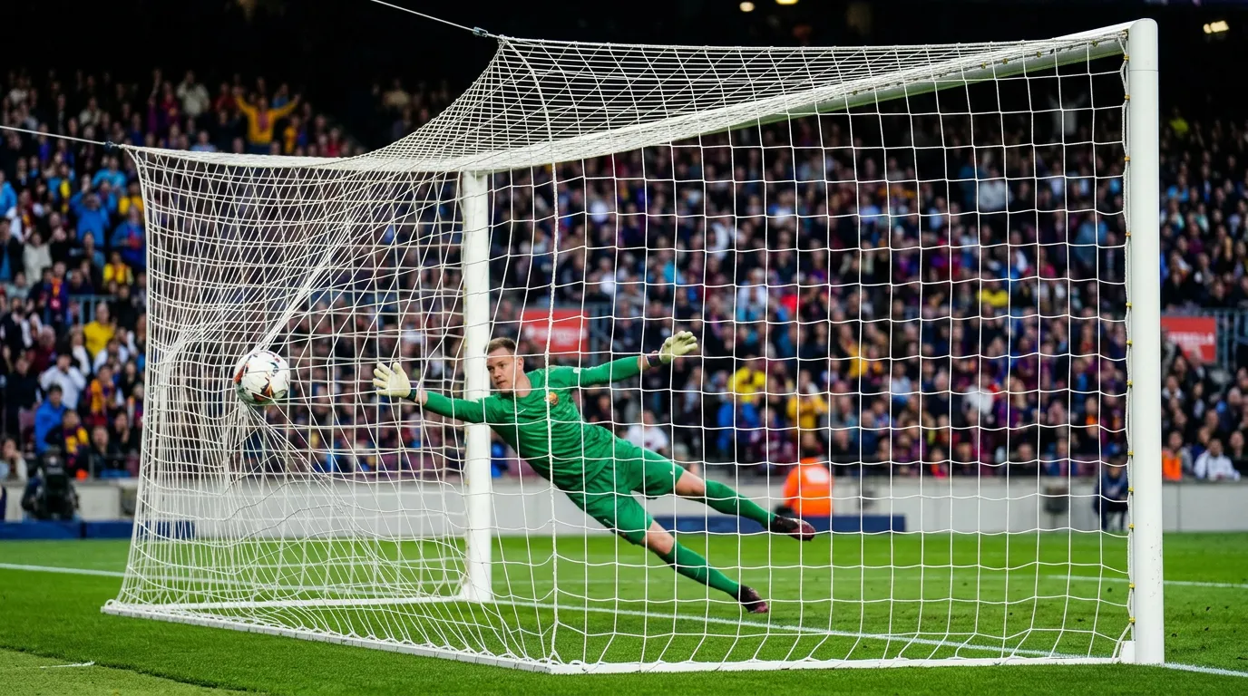 Fußball-Torszene bei einem WM-Gruppenspiel in einem vollen Stadion